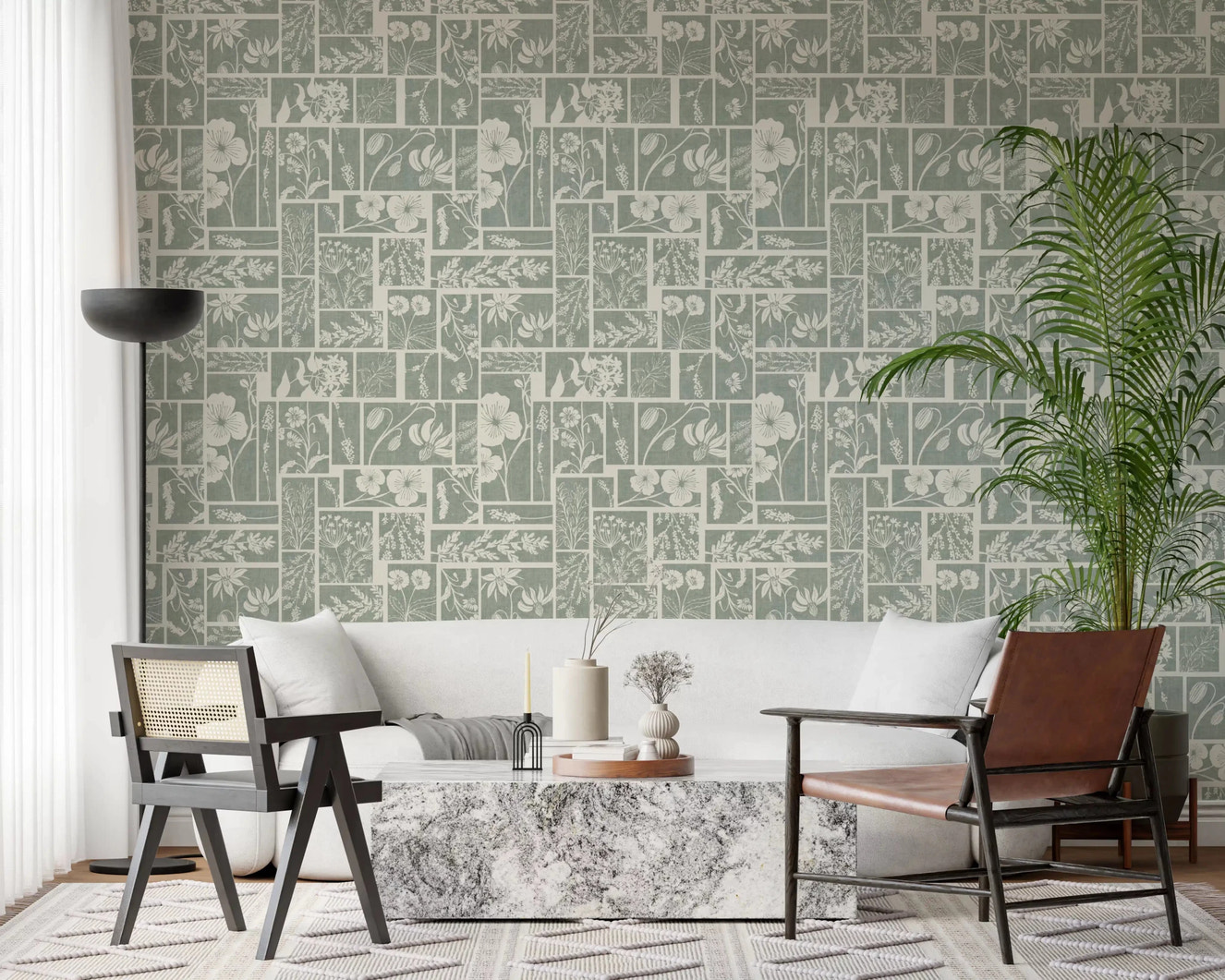 Sage Botanical Collage Wallpaper⁠