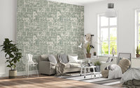 Botanical tile wallpaper with muted sage tones