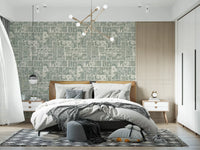 Bedroom floral wallpaper with soft green tile design