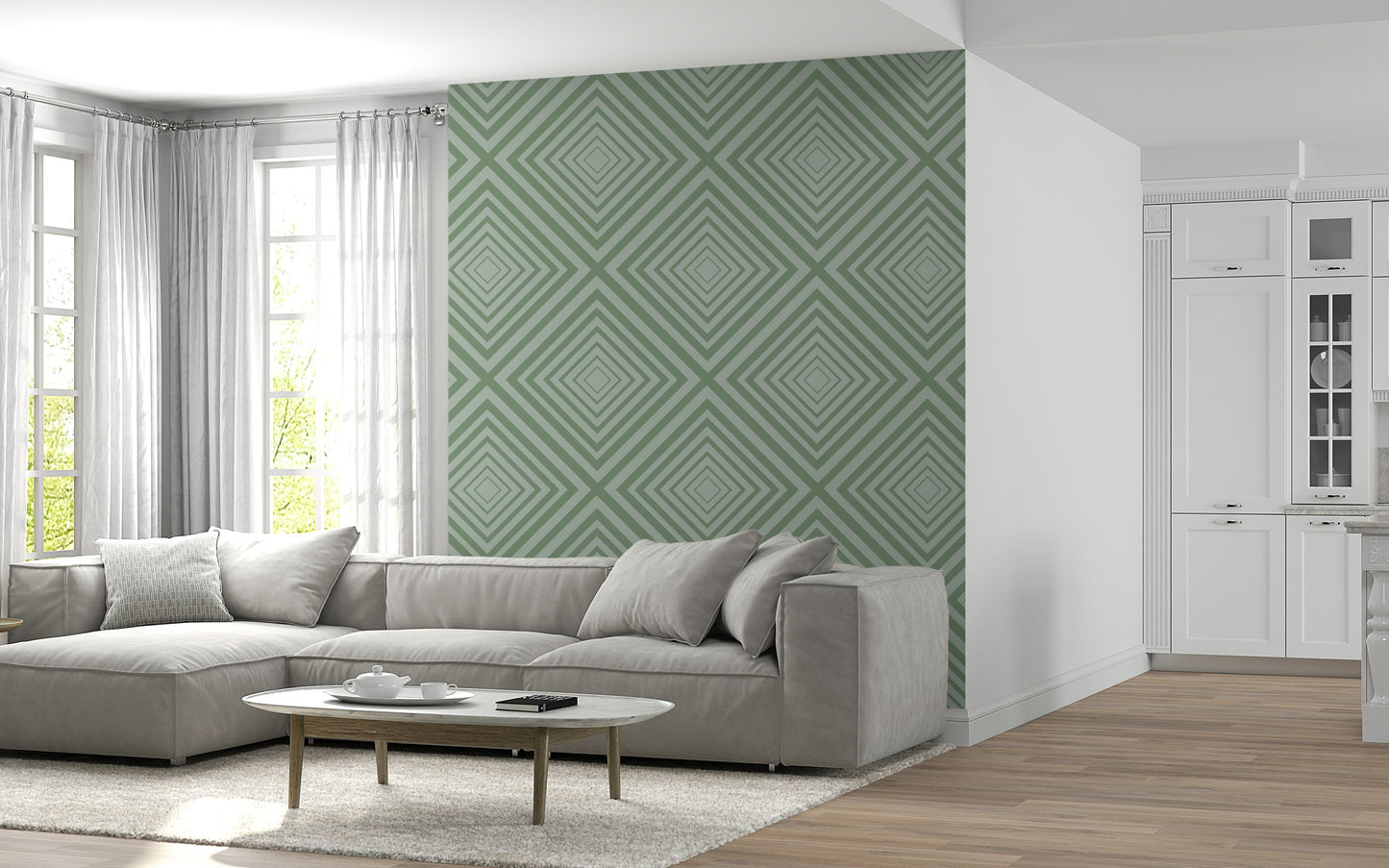 Sage serene repeating abstract wall mural contemporary vibe.