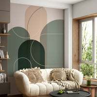 Gentle wave-like mural design in sage hues

