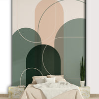 Sage Green Flow 2 mural with soft abstract lines

