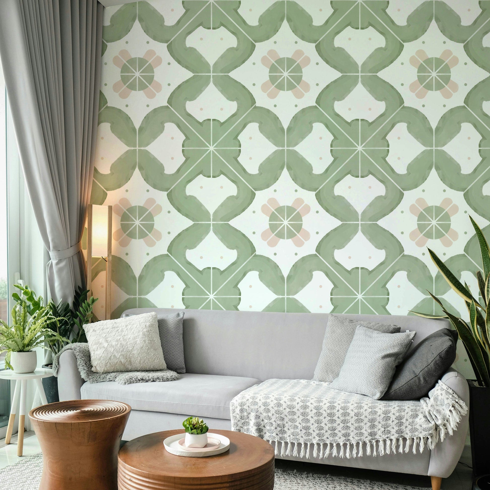 Kitchen wall with classic sage tiles

