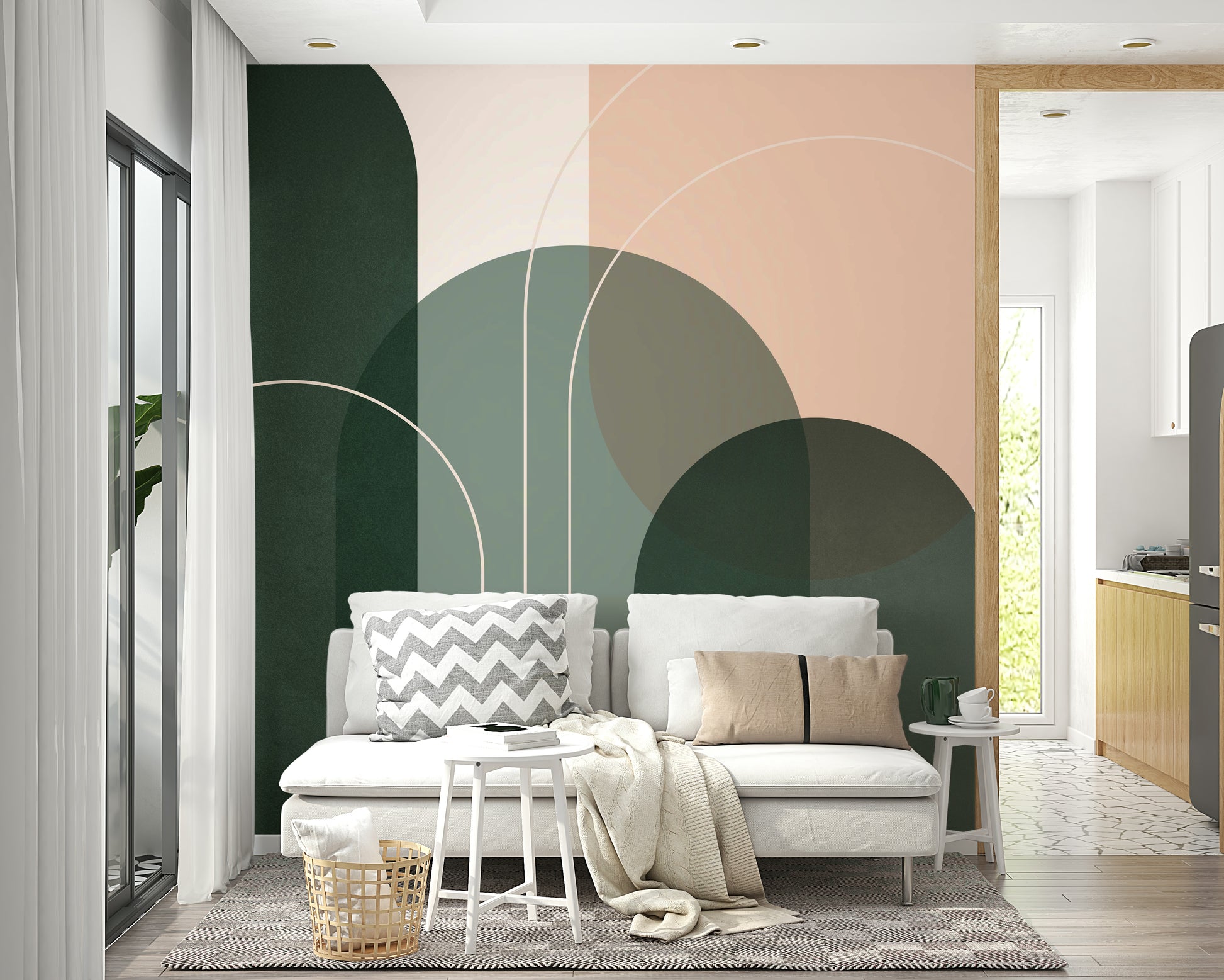 Serene Sage Green Flow 1 wall mural for modern interiors

