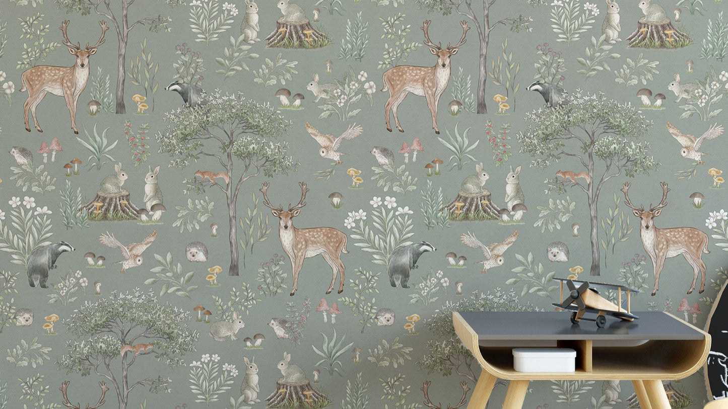 Sage Green Wildlife Wallpaper