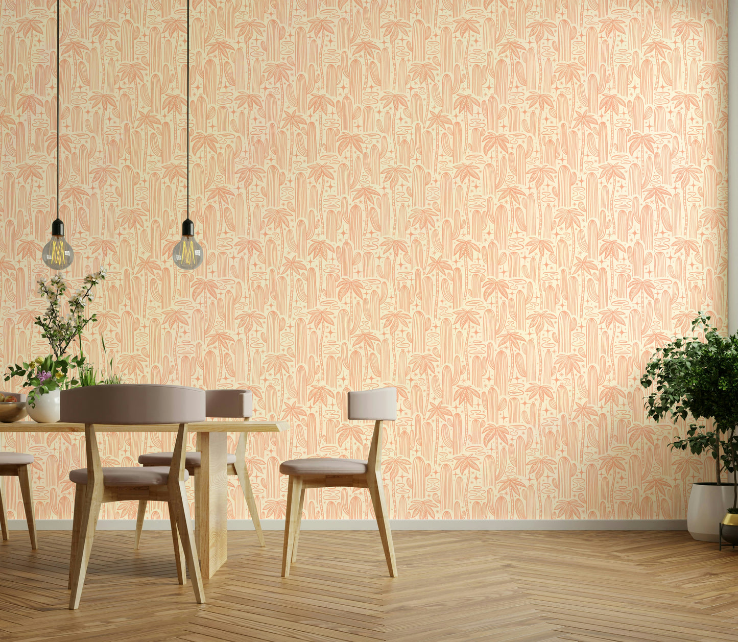 Offwhite cactus wallpaper with minimalist design

