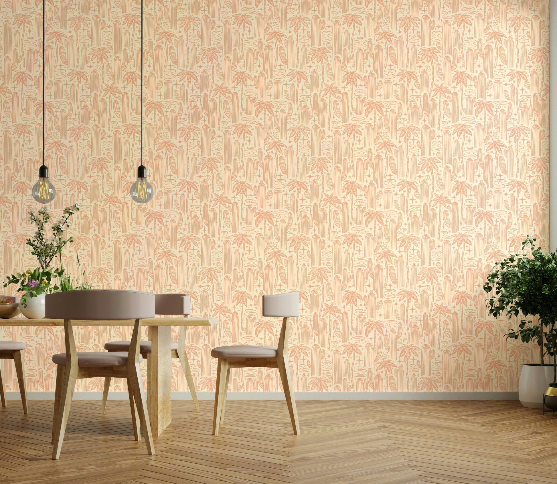 Offwhite cactus wallpaper with minimalist design

