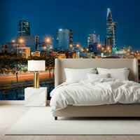 Saigon skyline night wall mural with city lights over the river