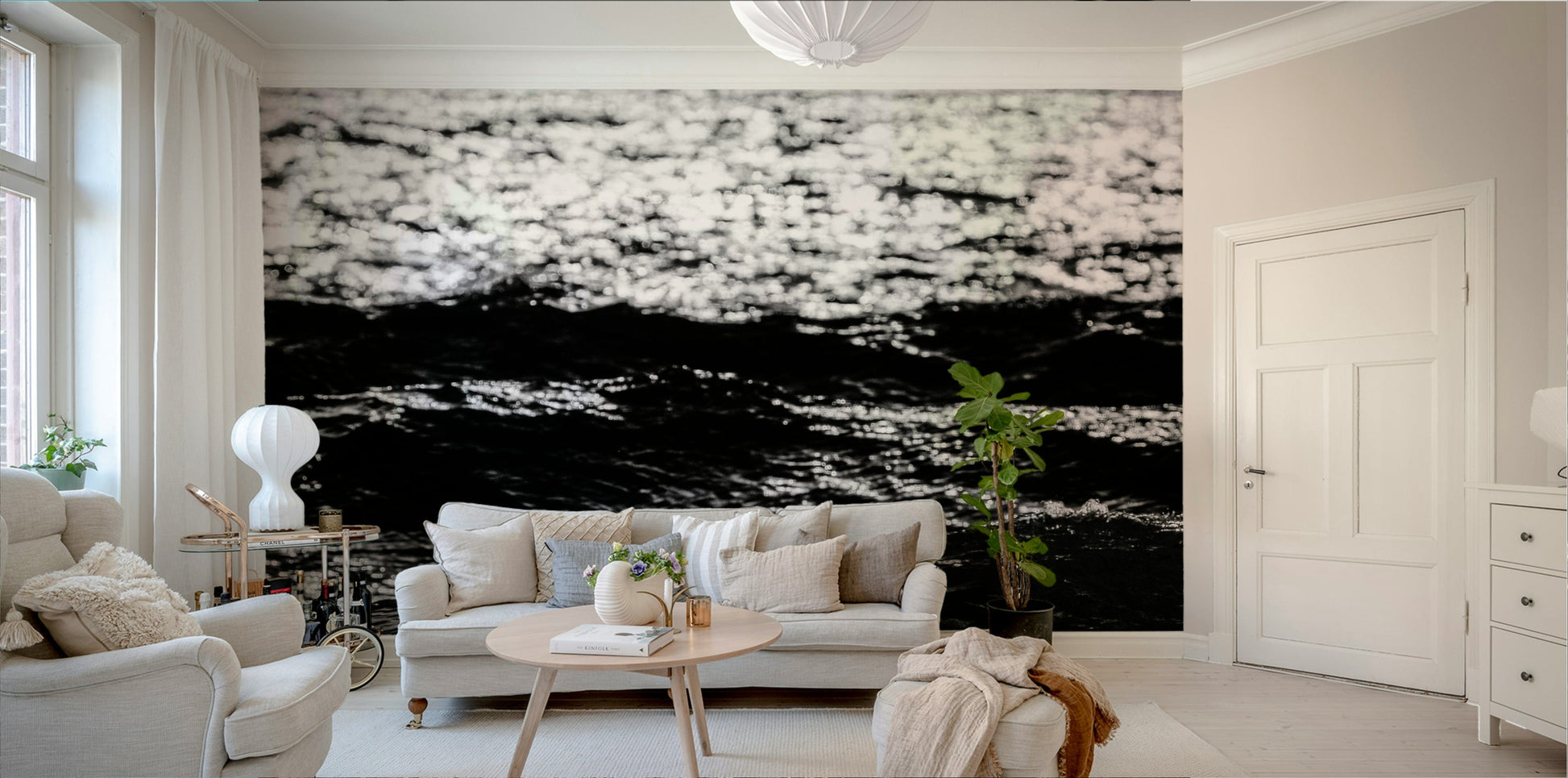 A beautiful ocean scene wall mural for a living room.

