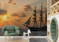 A room decorated with the Sailing at Dusk mural.

