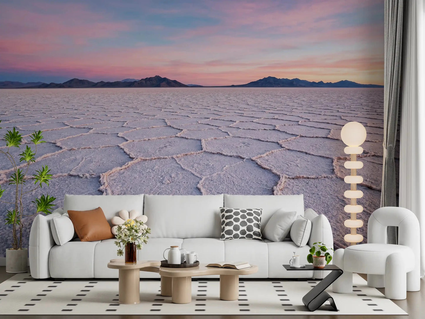 Stunning salt flats wall mural, perfect for creating a peaceful living room.