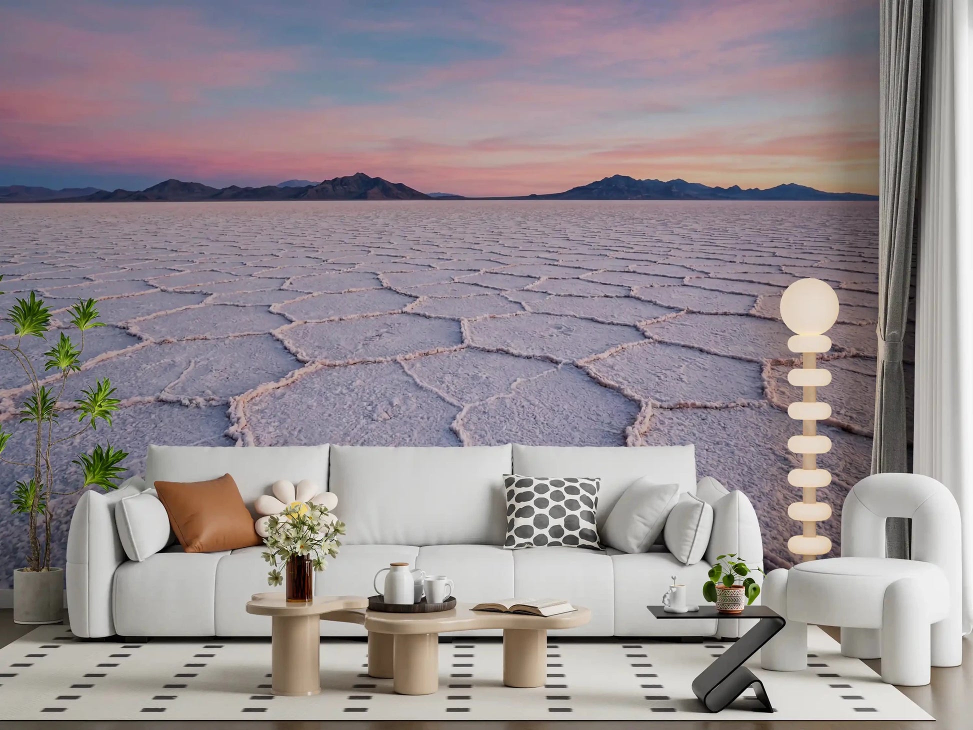 Stunning salt flats wall mural, perfect for creating a peaceful living room.