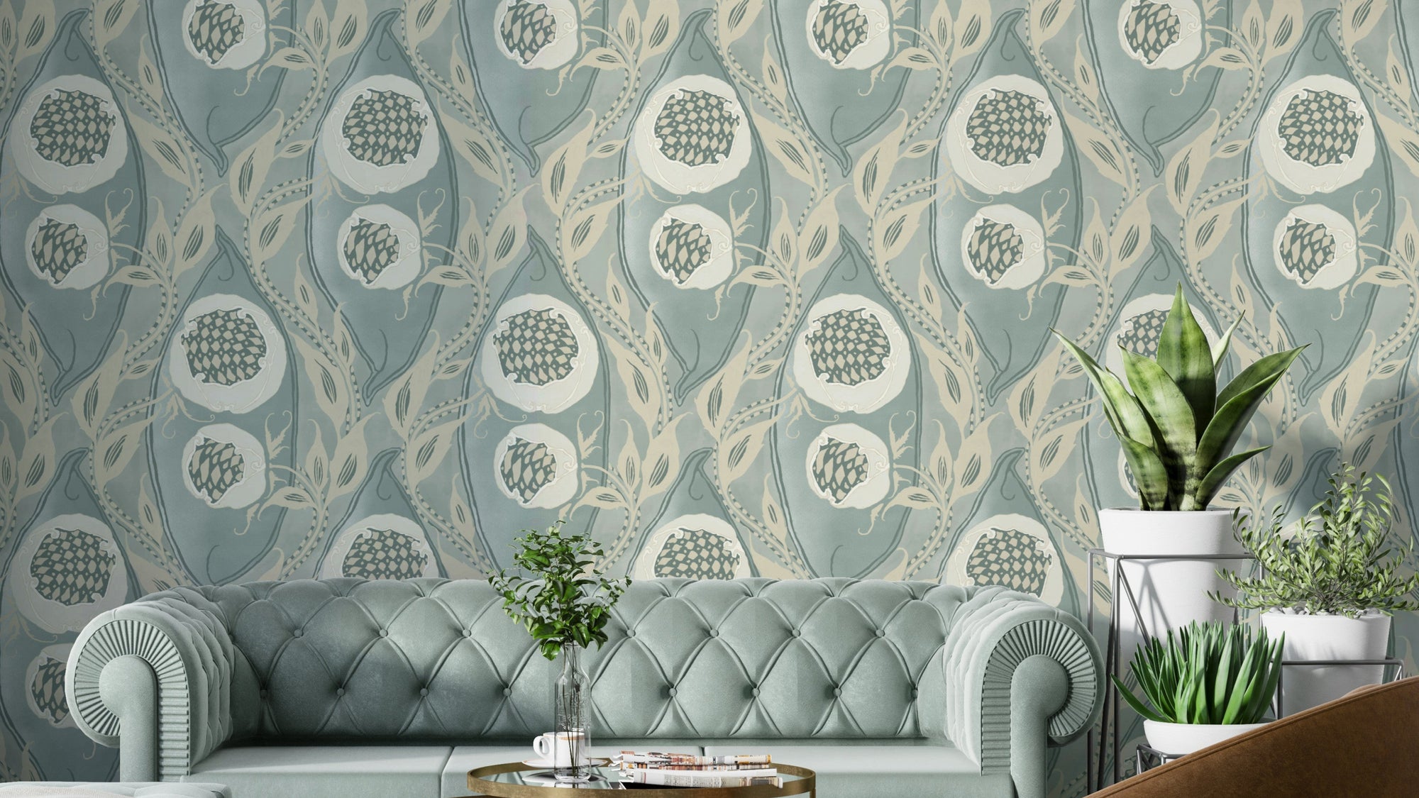 Intricate geometric home décor on a chimney breast feature wall in a sitting room.