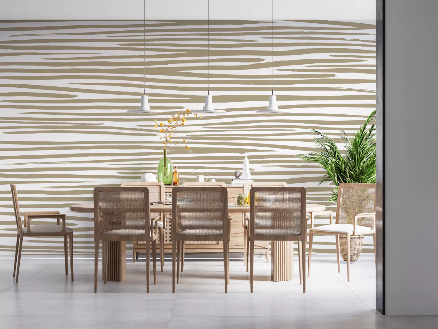 Hand-drawn style Sand Stripe Flow Wall Mural for dining room with organic stripes