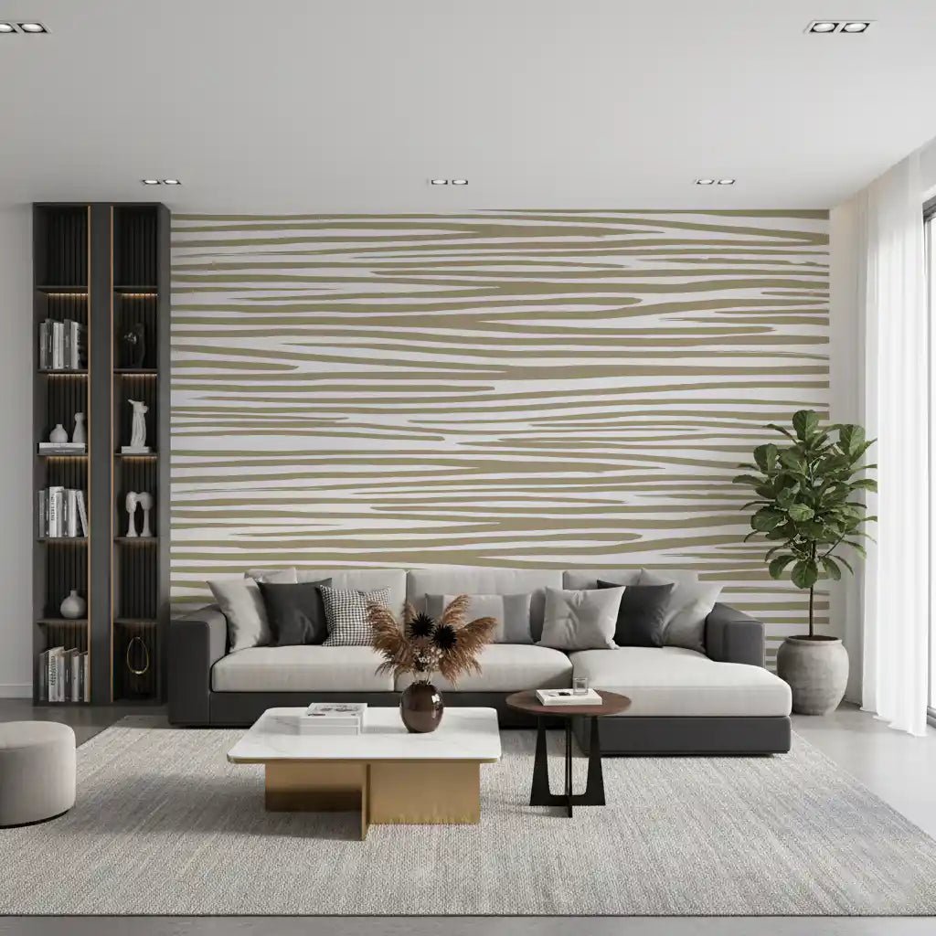 Sand Stripe Flow Wall Mural for living room with beige horizontal wavy lines