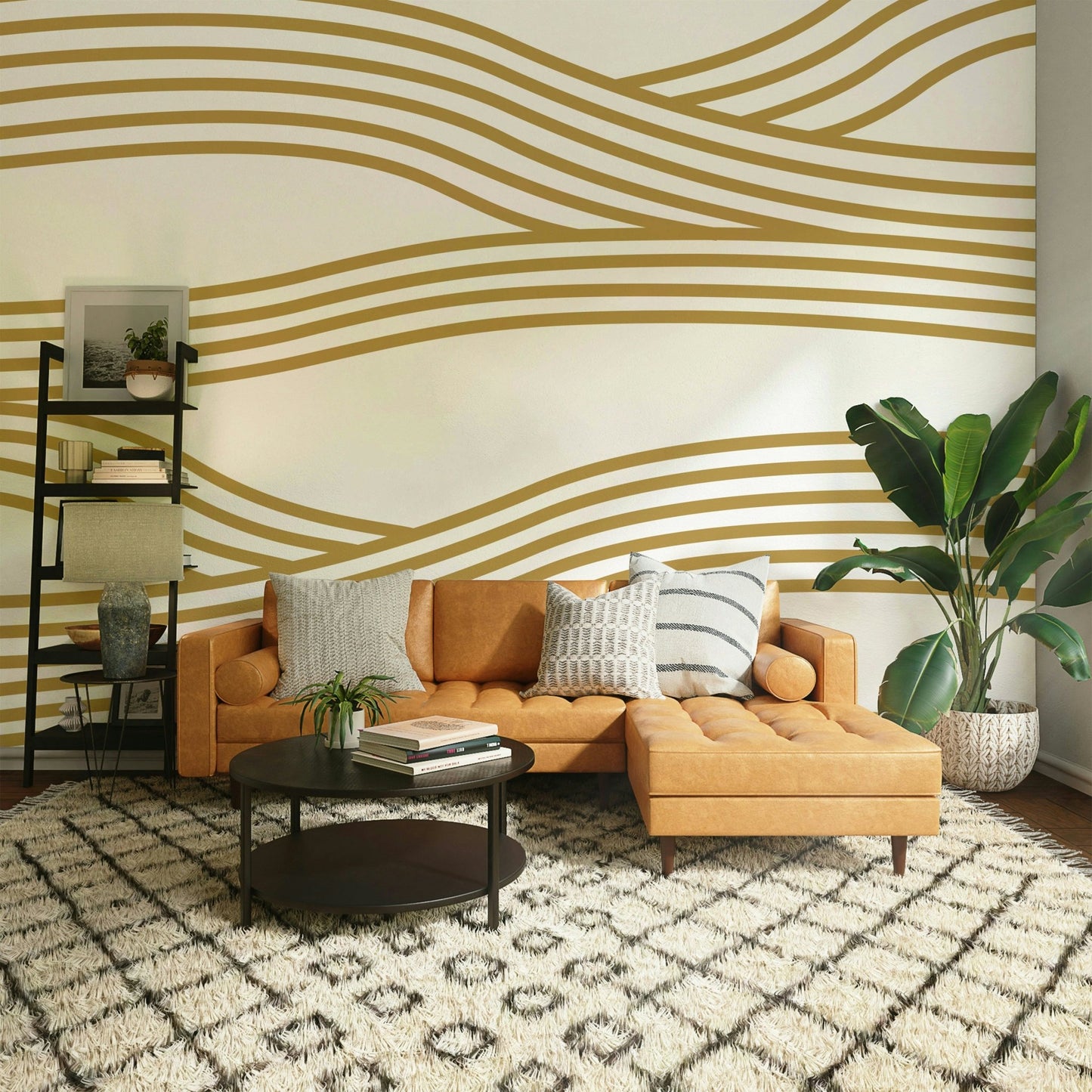 Serene sand wall mural for a cozy, nature-filled atmosphere.

