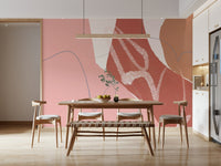 A modern blush wallpaper featuring sweeping sandy curves and delicate hand-drawn lines.