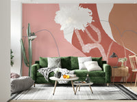 A muted abstract wallpaper with sandy blush layers and lightly sketched wave lines.