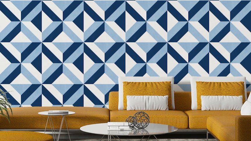 A wallpaper with a blue square pattern.


