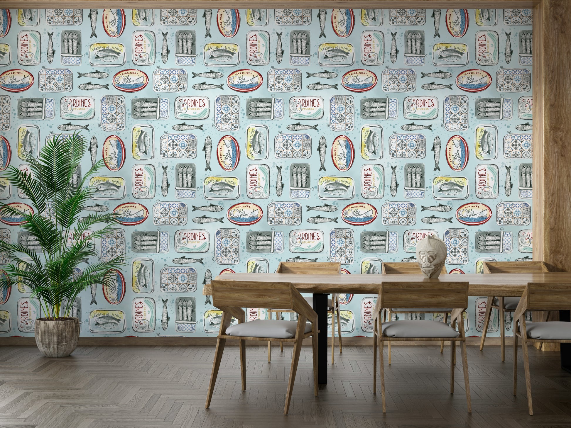 Fine print fish tins and tiles

