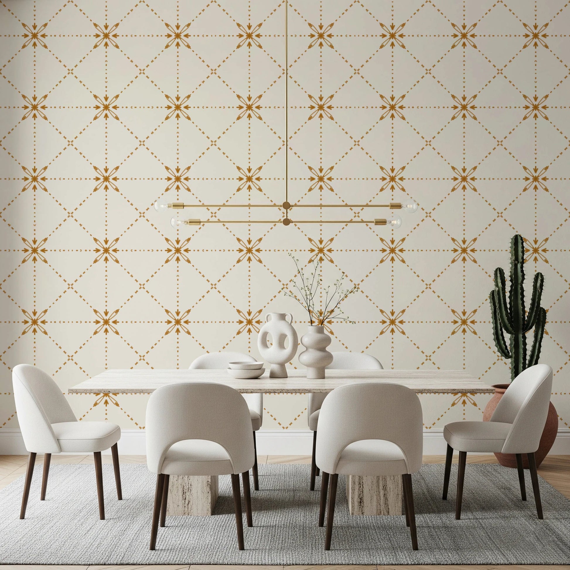 Sashiko Hana - Goshi - Latticed Flower Stitch Gold Wallpaper⁠