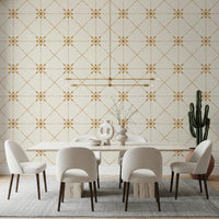 Sashiko Hana - Goshi - Latticed Flower Stitch Gold Wallpaper⁠