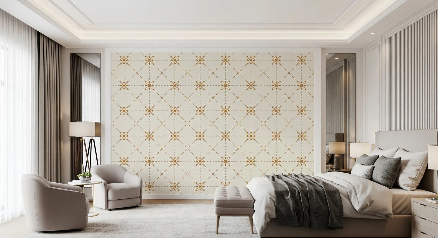 Sashiko Hana - Goshi - Latticed Flower Stitch Gold Wallpaper⁠