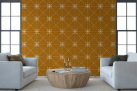 Sashiko Hana - Goshi - Latticed Flower Stitch On Gold Wallpaper⁠