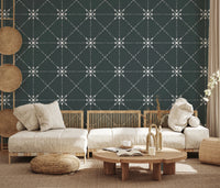 Sashiko Hana - Goshi - Latticed Flower Stitch On Outer Space Wallpaper⁠
