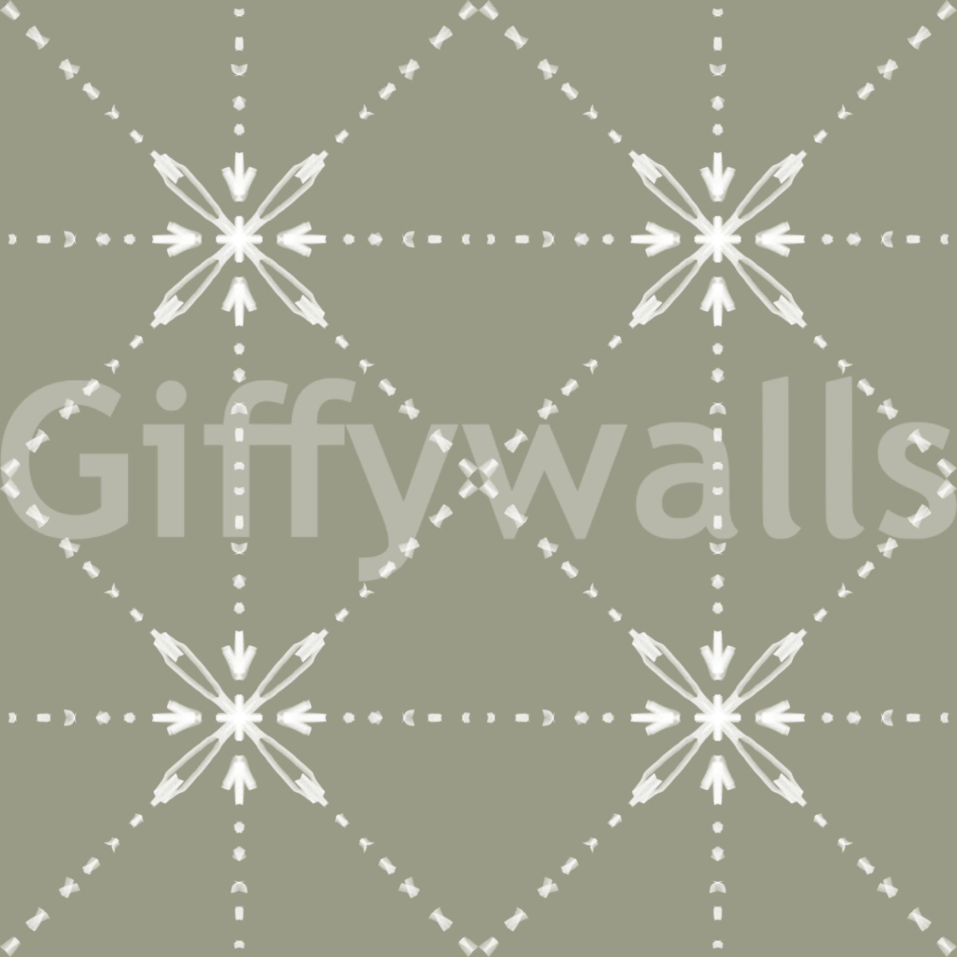Sashiko Hana - Goshi - Latticed Flower Stitch On Sage Wallpaper⁠