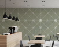 Sashiko Hana - Goshi - Latticed Flower Stitch On Sage Wallpaper⁠