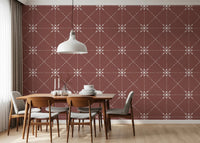 Sashiko Hana - Goshi - Latticed Flower Stitch On Terracotta Wallpaper⁠