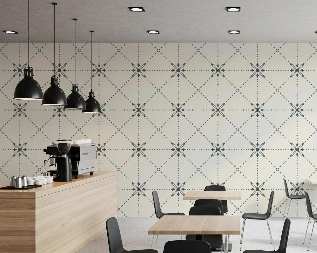 Sashiko Hana - Goshi - Latticed Flower Stitch Outer Space Wallpaper⁠