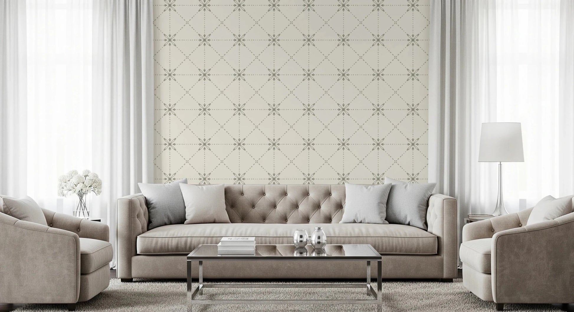 Sashiko Hana - Goshi - Latticed Flower Stitch Sage Wallpaper⁠