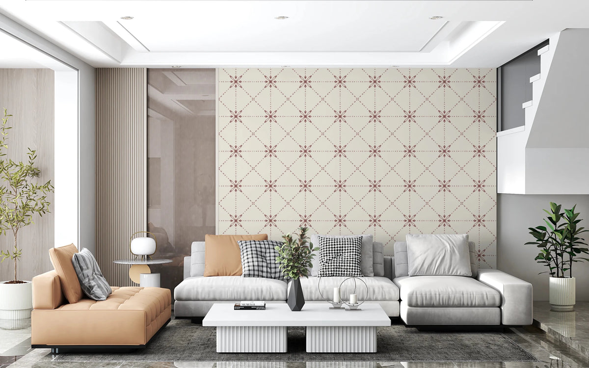 Sashiko Hana - Goshi - Latticed Flower Stitch Terracotta Wallpaper⁠