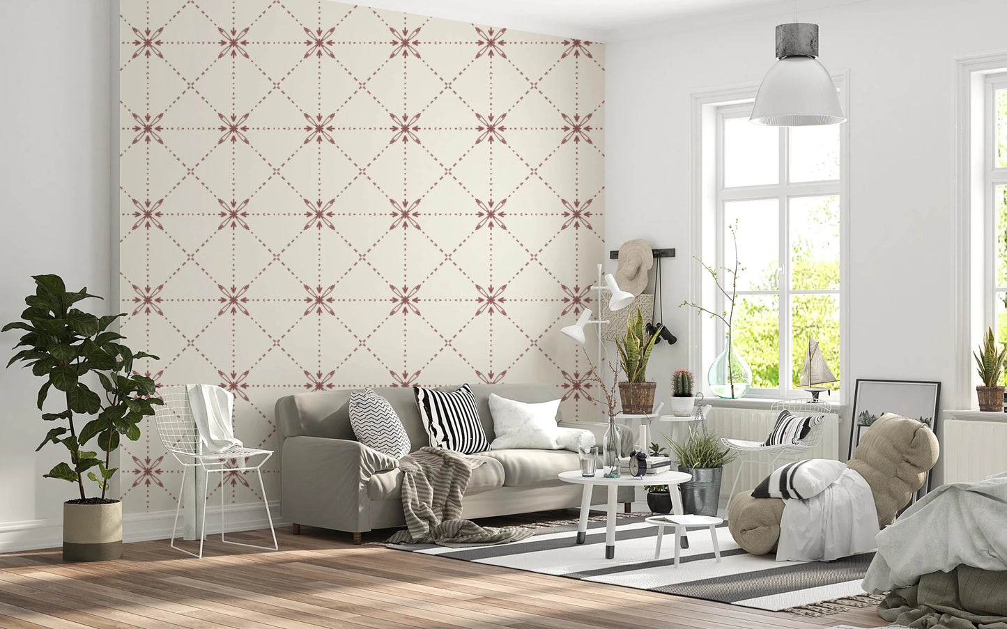 Sashiko Hana - Goshi - Latticed Flower Stitch Terracotta Wallpaper⁠