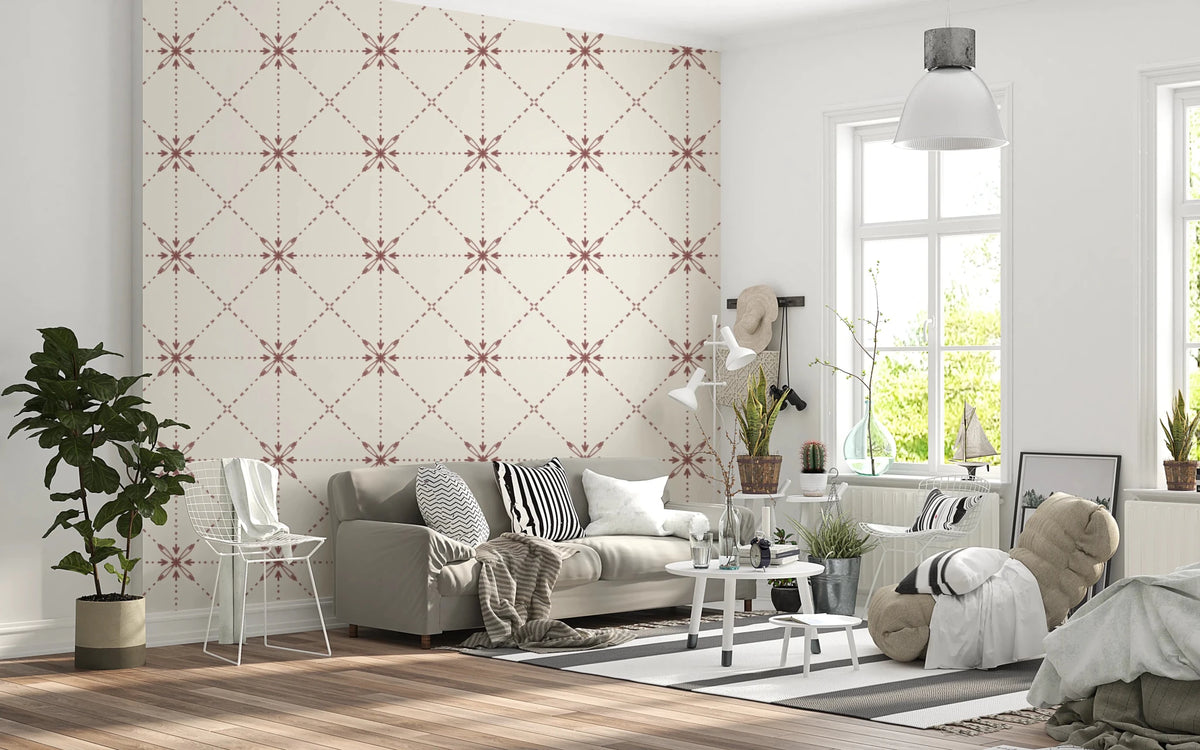 Sashiko Hana - Goshi - Latticed Flower Stitch Terracotta Wallpaper⁠
