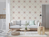 Sashiko Hana - Goshi - Latticed Flower Stitch Terracotta Wallpaper⁠