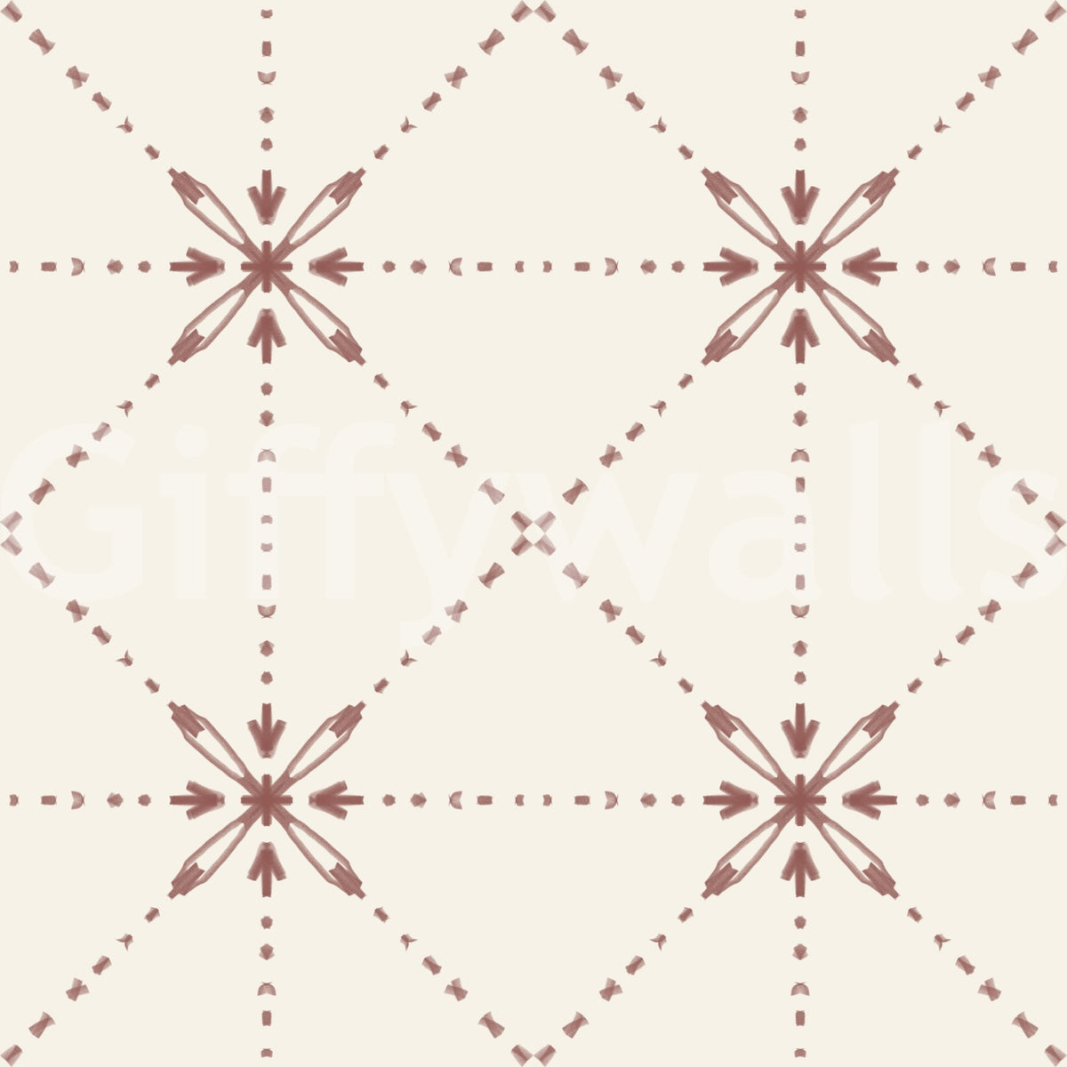 Sashiko Hana - Goshi - Latticed Flower Stitch Terracotta Wallpaper⁠
