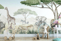 African savannah animals wallpaper with giraffes and lions
