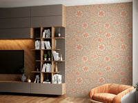 Retro-style floral and botanical motifs on a subtle background.

