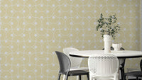 The image shows a peaceful, vintage-style pattern with scalloped shapes.

