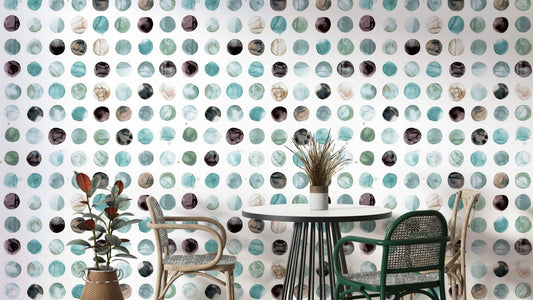 Watercolor Minimal Scandi Dots Aqua Blue Wallpaper with soft dot design.

