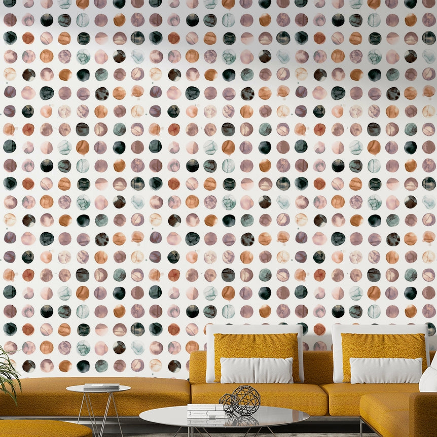 Minimalist wallpaper featuring warm terracotta brush dots.

