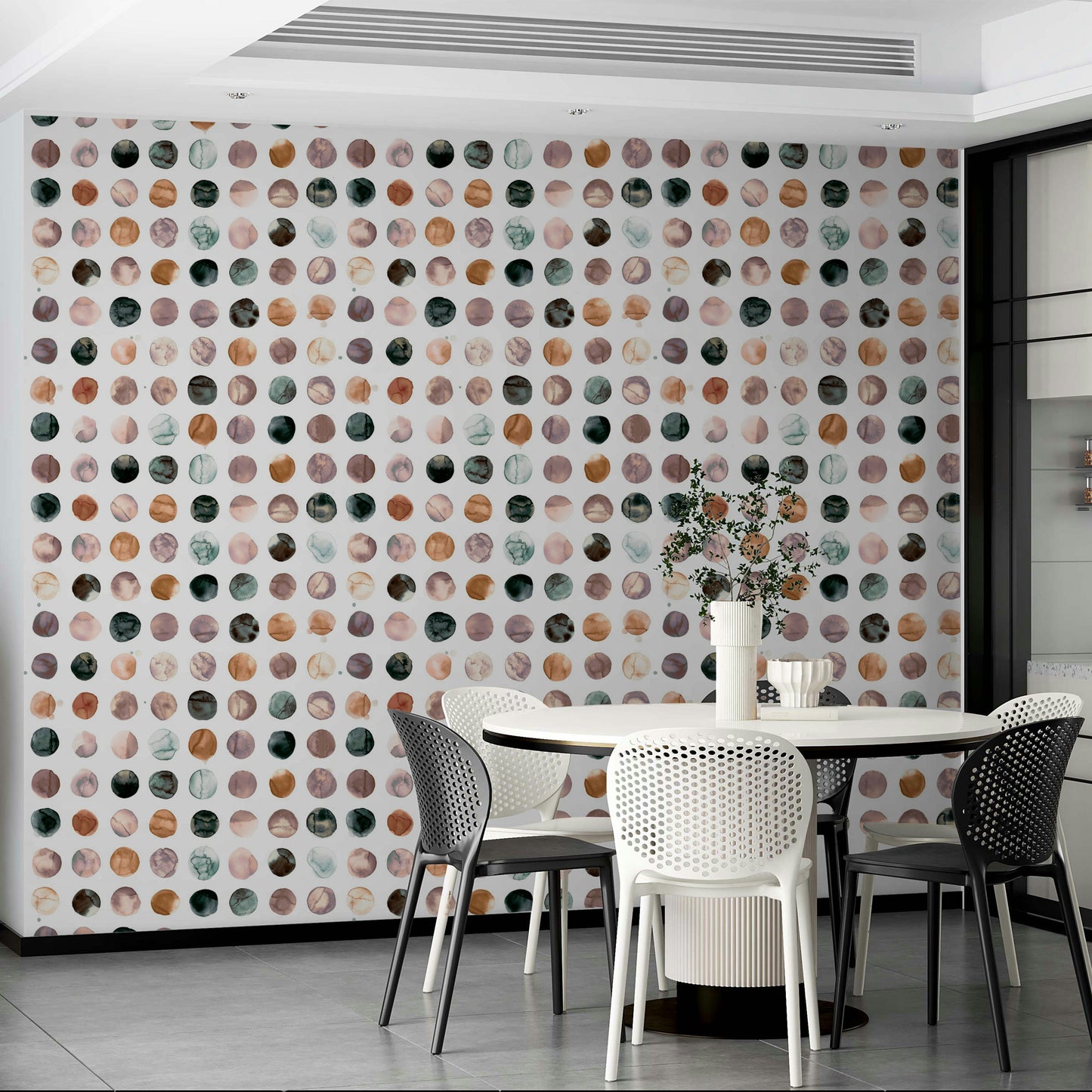 Hand-drawn dot wallpaper in soft orange and beige.

