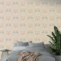 Subtle blush floral wallpaper with coastal charm

