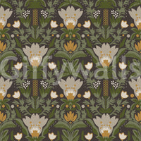 Botanical meadow wallpaper with repeating folk floral detail