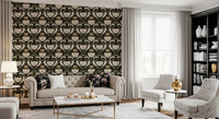Floral pattern wallpaper blends heritage tulip shapes with earthy ochre accents