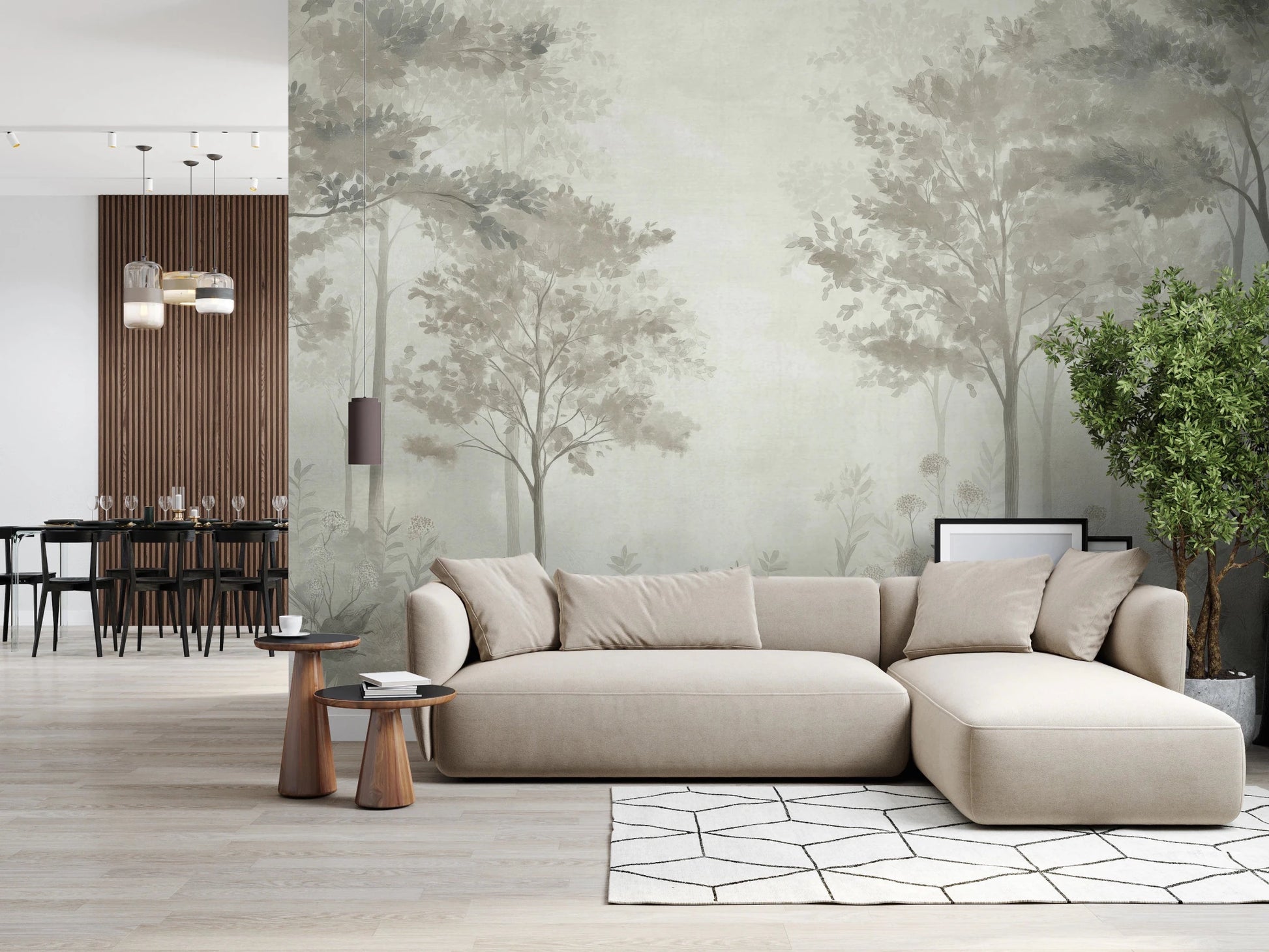 Scandinavian forest – Dusty Green Wall Mural