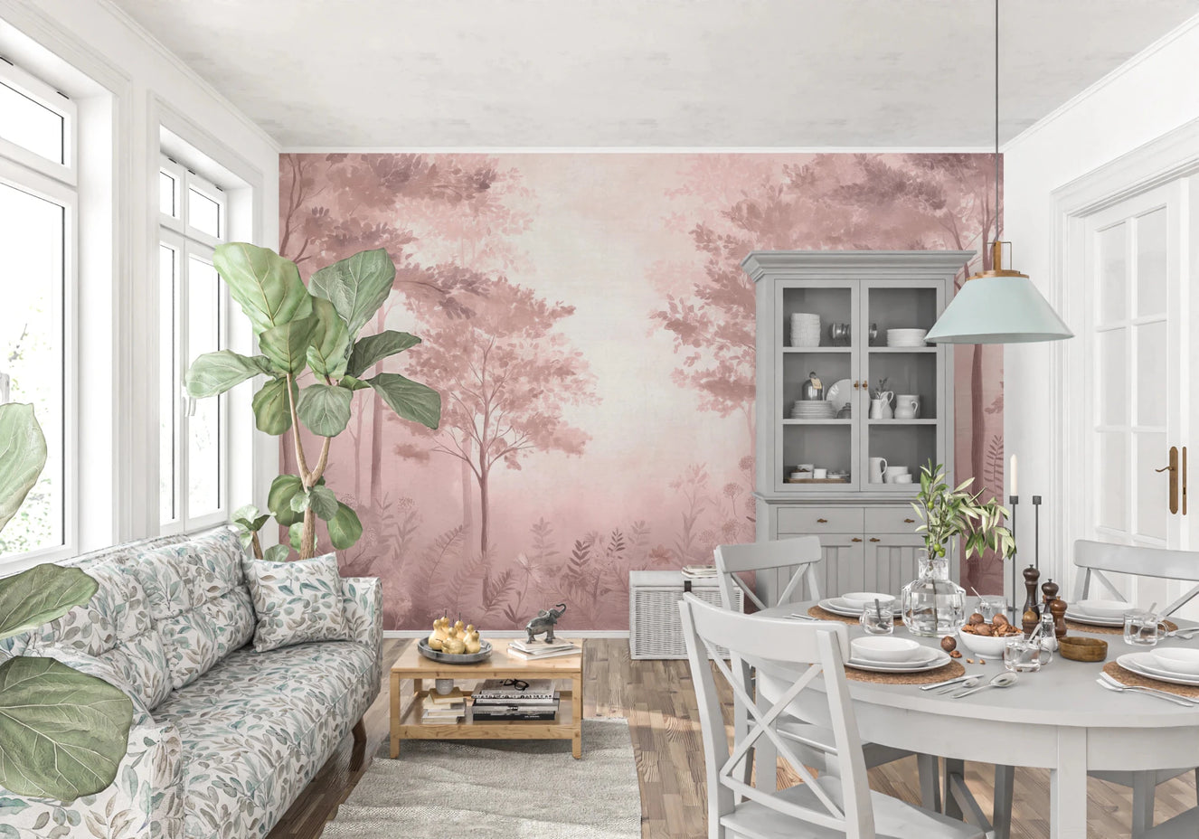 Scandinavian forest – Dusty Rose Wall Mural